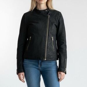Joes Jeans Goat Leather Suede Moto Biker Jacket Women Medium Black Asymmetrical